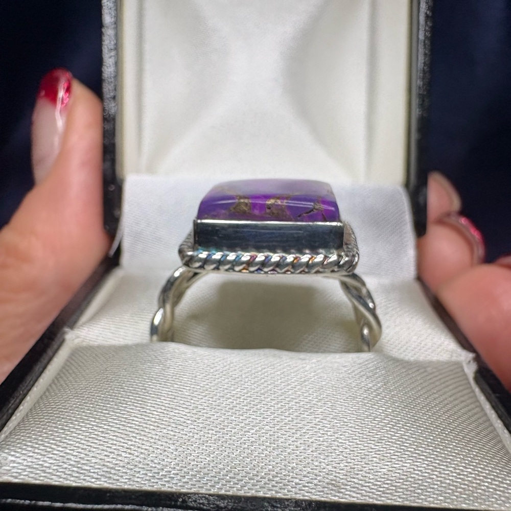 Ring Purple Mojave Turquoise Square 925 Sterling Silver Southwestern - Picture 3 of 10